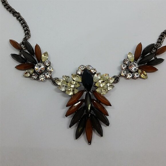 GUNMETAL chain crystal rhinestone elegant statement necklace bejeweled - Picture 3 of 4